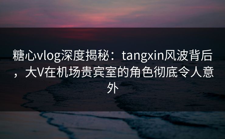 糖心vlog深度揭秘：tangxin风波背后，大V在机场贵宾室的角色彻底令人意外