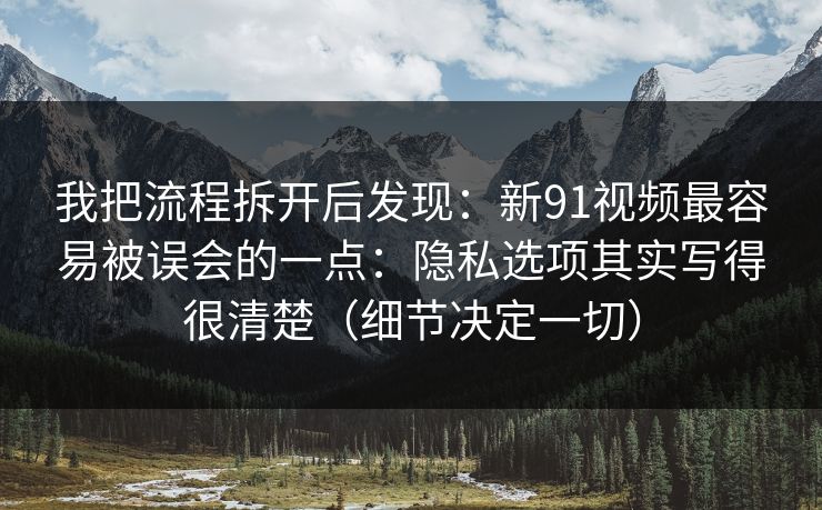 我把流程拆开后发现：新91视频最容易被误会的一点：隐私选项其实写得很清楚（细节决定一切）