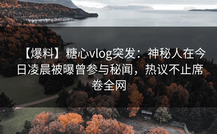 【爆料】糖心vlog突发：神秘人在今日凌晨被曝曾参与秘闻，热议不止席卷全网